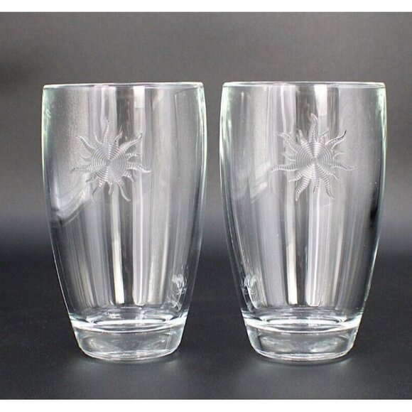 La Rochere France Embossed 3D Sun Accent 14 Oz Tumbler Glasses Set of 2 - Picture 1 of 6